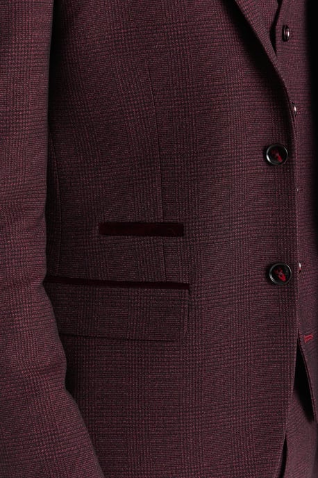 Blazer de traje color vino para hombre, blazer formal Príncipe de Gales - Image 4