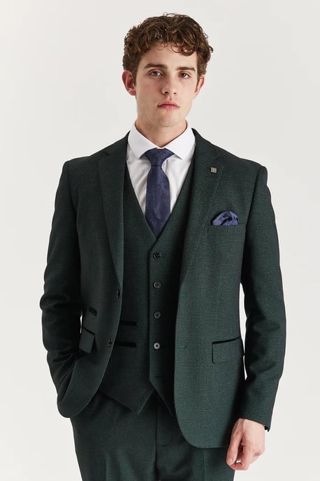 Blazer de traje verde para hombre, estilo Príncipe de Gales. - Image 1
