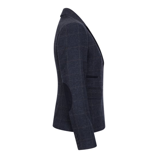 Blazer formal de tweed azul marino de corte entallado para mujer - Image 4