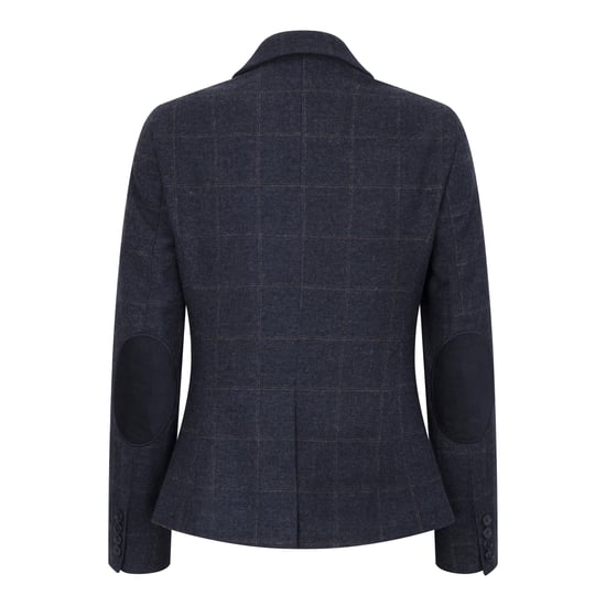 Blazer formal de tweed azul marino de corte entallado para mujer - Image 5