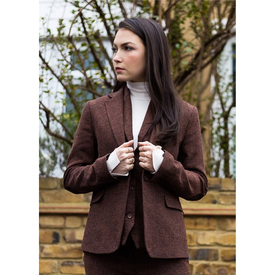 Blazer de tweed de lana con diseño de espiga en color marrón óxido para mujer - Image 2