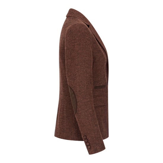 Blazer de tweed de lana con diseño de espiga en color marrón óxido para mujer - Image 6