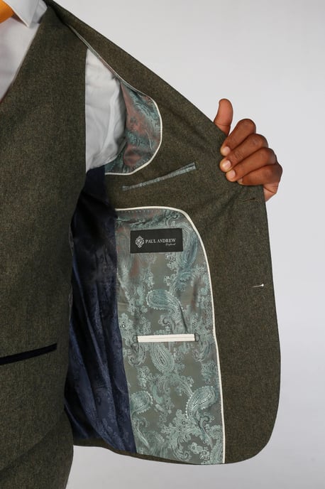 Blazer formal de tweed en mezcla de lana verde oliva para hombre - Image 2
