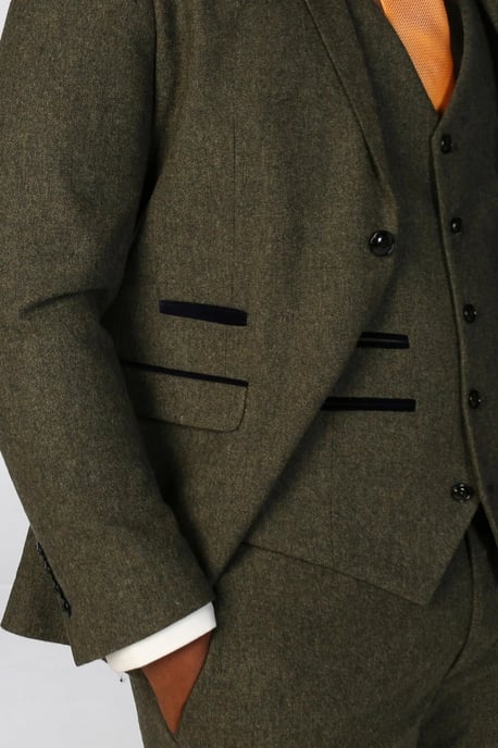Blazer formal de tweed en mezcla de lana verde oliva para hombre - Image 3