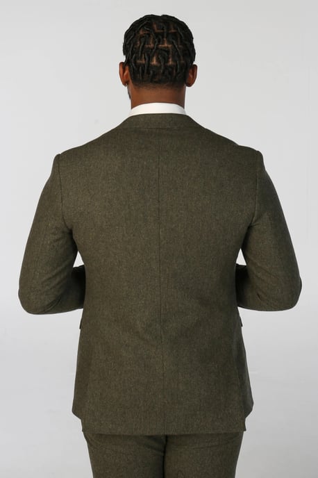 Blazer formal de tweed en mezcla de lana verde oliva para hombre - Image 4