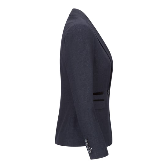 Chaqueta blazer de lana a cuadros azul marino de tweed de corte entallado para mujer - Image 2