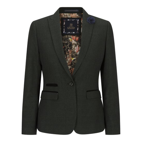 Chaqueta clásica de lana de tweed a cuadros verdes para mujer - Image 1