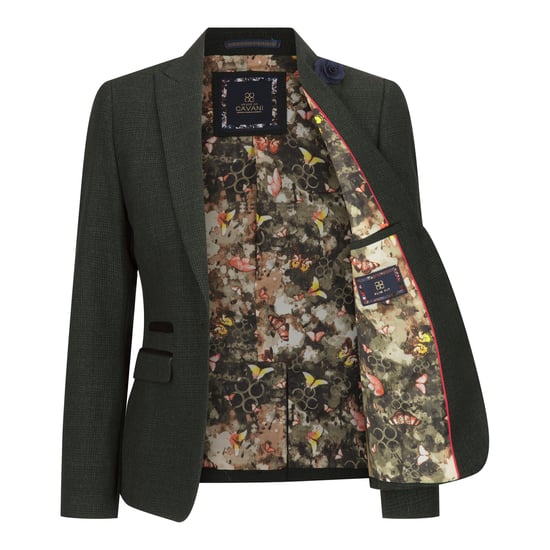 Chaqueta clásica de lana de tweed a cuadros verdes para mujer - Image 2