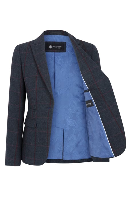 Blazer formal de tweed azul marino de corte entallado para mujer - Image 3