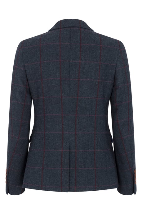 Blazer formal de tweed azul marino de corte entallado para mujer - Image 4