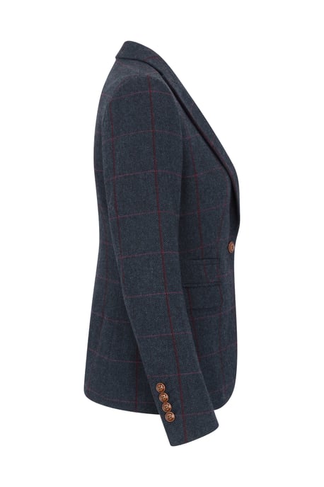 Blazer formal de tweed azul marino de corte entallado para mujer - Image 5