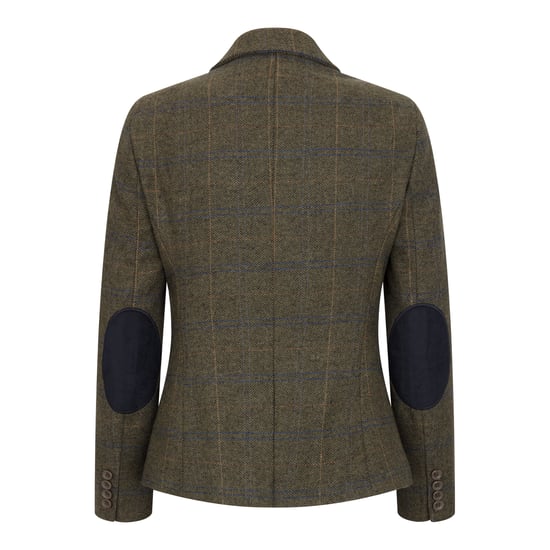 Blazer de tweed entallado en color oliva para mujer con cuadros de espiga - Image 4