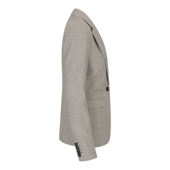 Blazer de mezcla de lana de tweed beige de corte entallado para mujer - Image 4