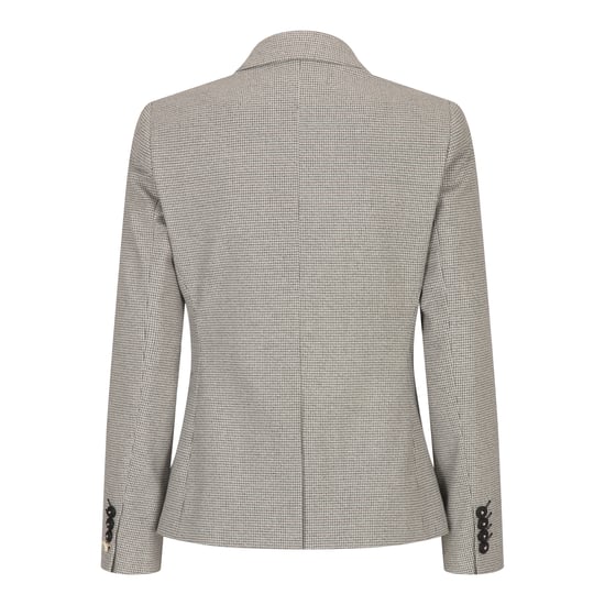 Blazer de mezcla de lana de tweed beige de corte entallado para mujer - Image 5