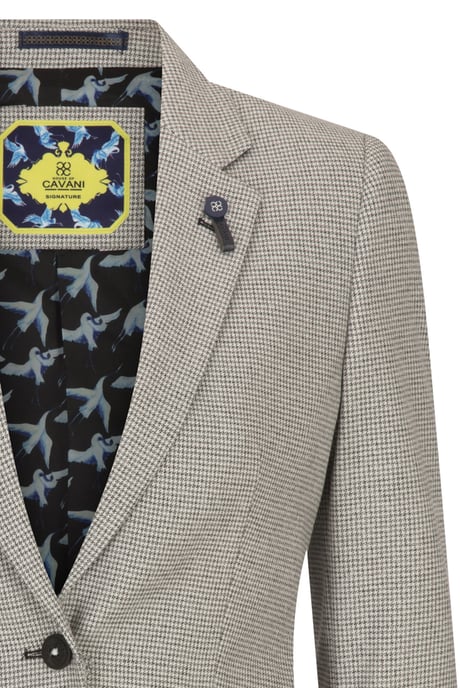 Blazer de mezcla de lana de tweed beige de corte entallado para mujer - Image 6