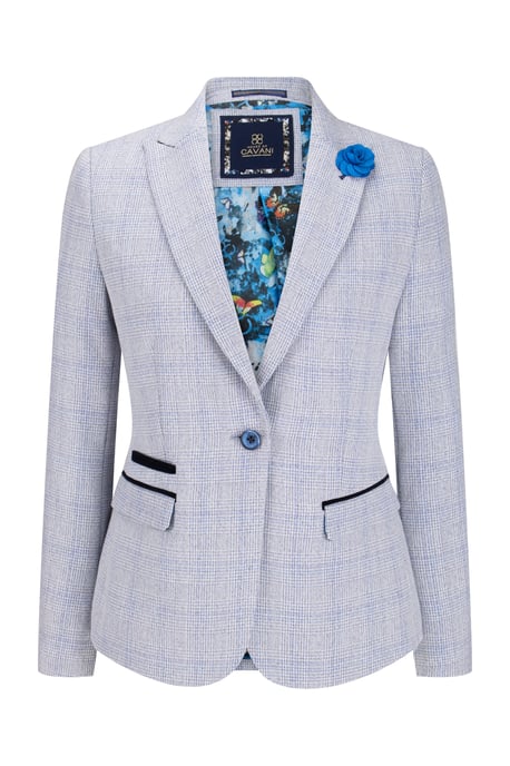 Blazer de cuadros azules para mujer, mezcla de lana, espiga de tweed - Image 1