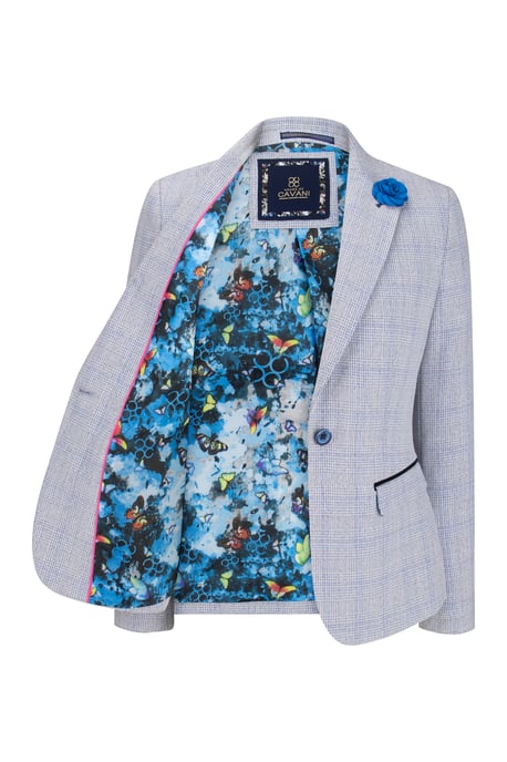 Blazer de cuadros azules para mujer, mezcla de lana, espiga de tweed - Image 2