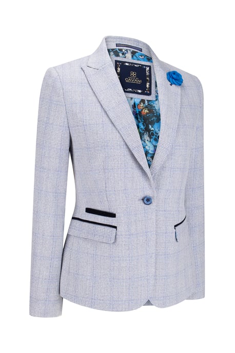 Blazer de cuadros azules para mujer, mezcla de lana, espiga de tweed - Image 3