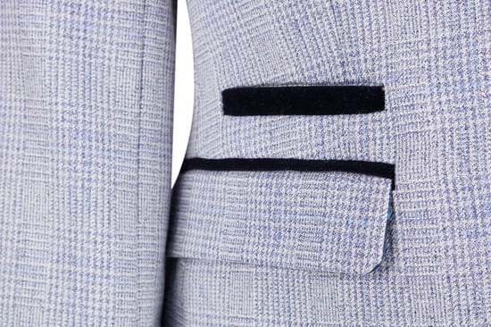Blazer de cuadros azules para mujer, mezcla de lana, espiga de tweed - Image 4