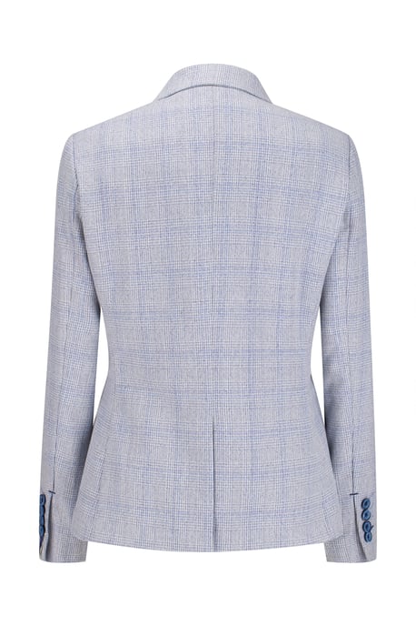 Blazer de cuadros azules para mujer, mezcla de lana, espiga de tweed - Image 5