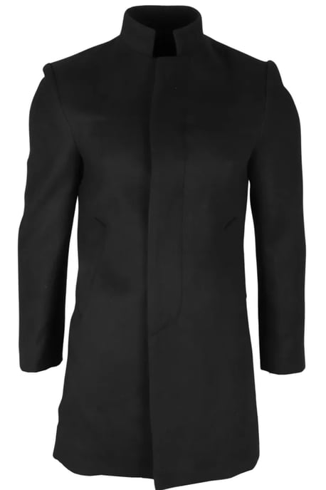 Abrigo de mezcla de lana con cuello alto negro para hombre - Image 3