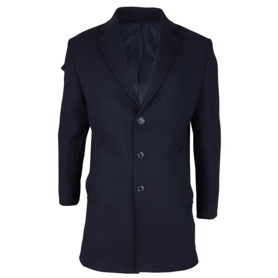 Abrigo de mezcla de lana azul marino con cuello de solapa con muesca para hombre - Image 4