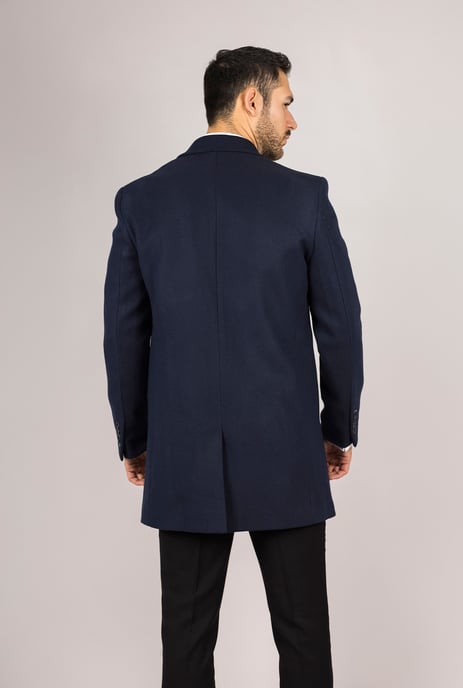 Abrigo de mezcla de lana azul marino con cuello de solapa con muesca para hombre - Image 5