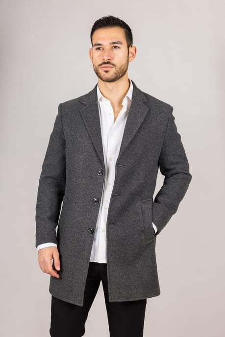 Abrigo gris de mezcla de lana con cuello de solapa con muesca para hombre - Image 6