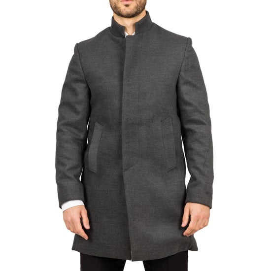 Abrigo de mezcla de lana con cuello alto gris para hombre - Image 2