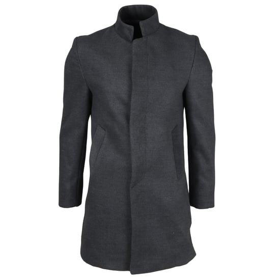 Abrigo de mezcla de lana con cuello alto gris para hombre - Image 4