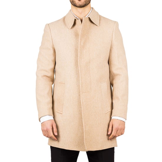 Abrigo beige de cuello clásico de mezcla de lana para hombre - Image 3