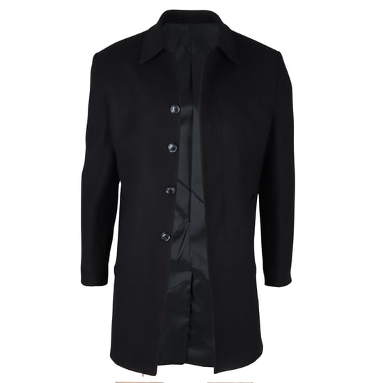 Abrigo negro de cuello clásico de mezcla de lana para hombre - Image 3