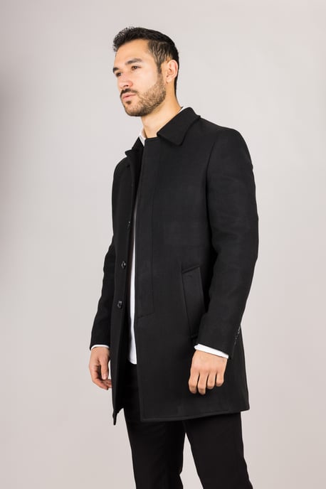 Abrigo negro de cuello clásico de mezcla de lana para hombre - Image 4