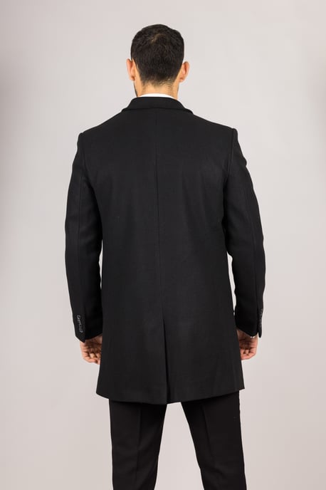 Abrigo negro de cuello clásico de mezcla de lana para hombre - Image 5