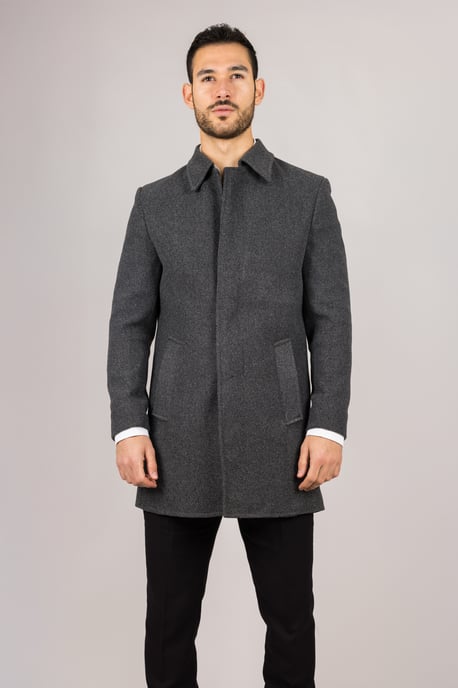 Abrigo gris de cuello clásico de mezcla de lana para hombre - Image 1