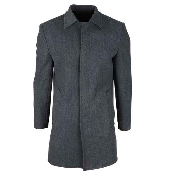 Abrigo gris de cuello clásico de mezcla de lana para hombre - Image 2