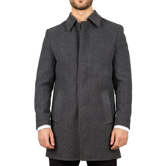 Abrigo gris de cuello clásico de mezcla de lana para hombre - Image 3