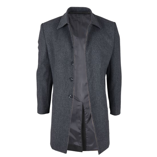 Abrigo gris de cuello clásico de mezcla de lana para hombre - Image 4