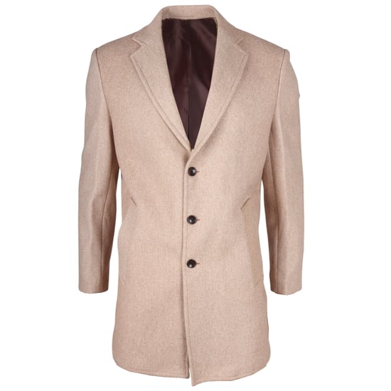 Abrigo beige de mezcla de lana con cuello de solapa con muesca para hombre - Image 2