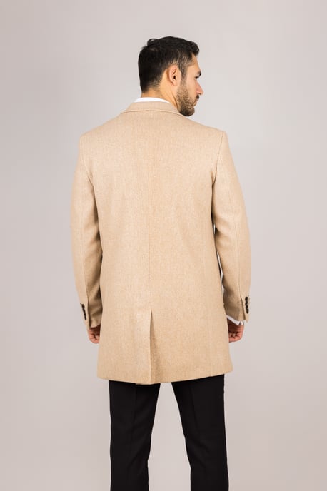 Abrigo beige de mezcla de lana con cuello de solapa con muesca para hombre - Image 5