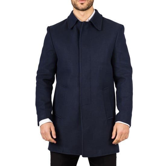 Abrigo azul marino de cuello clásico de mezcla de lana para hombre - Image 2