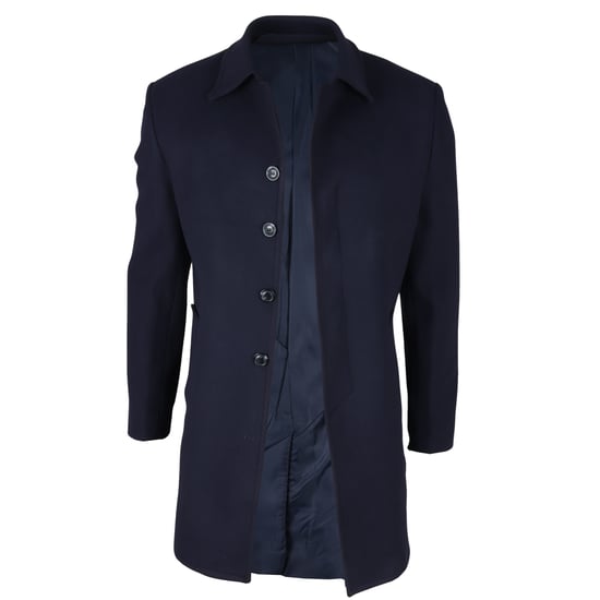 Abrigo azul marino de cuello clásico de mezcla de lana para hombre - Image 4