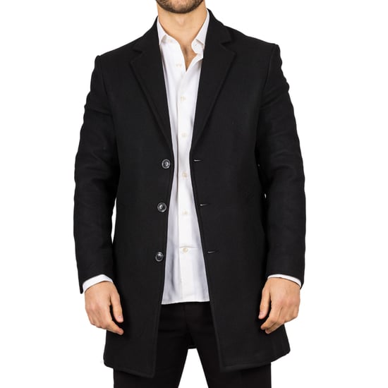 Abrigo negro de mezcla de lana con cuello de solapa con muesca para hombre - Image 4