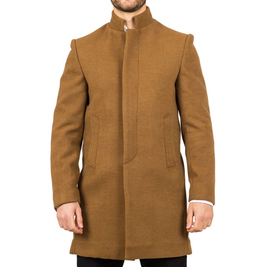 Abrigo de mezcla de lana con cuello alto color tostado para hombre - Image 6