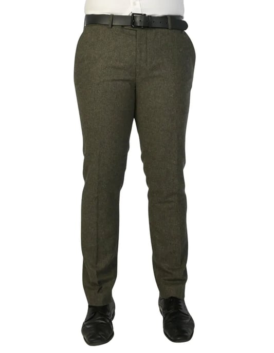 Pantalones formales de tweed en mezcla de lana verde oliva para hombre - Image 1