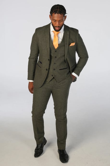 Pantalones formales de tweed en mezcla de lana verde oliva para hombre - Image 2