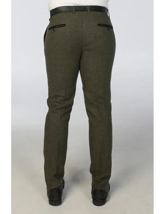 Pantalones formales de tweed en mezcla de lana verde oliva para hombre - Image 3