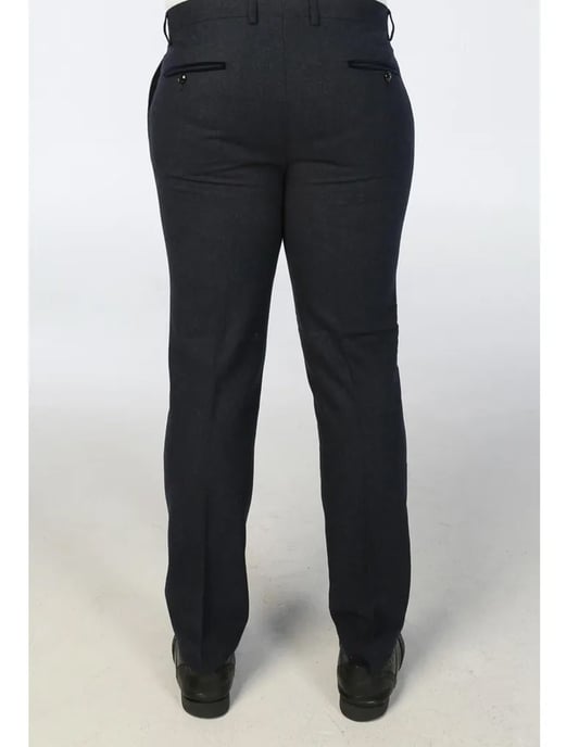 Pantalones formales de tweed en mezcla de lana azul marino para hombre - Image 3