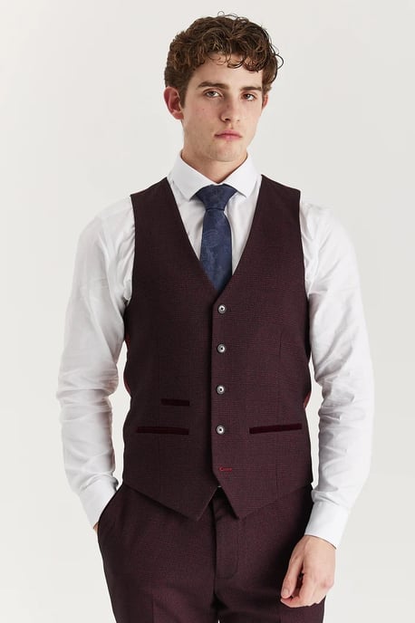 Chaleco de traje color vino para hombre, chaleco formal Príncipe de Gales - Image 1