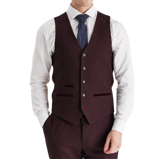 Chaleco de traje color vino para hombre, chaleco formal Príncipe de Gales - Image 2